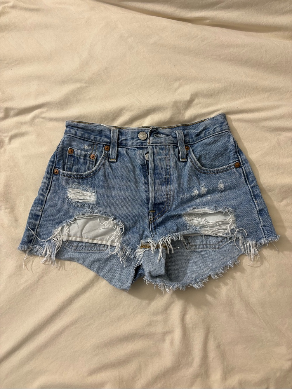 Levi's Light Blue Distressed Denim Cutoff Shorts